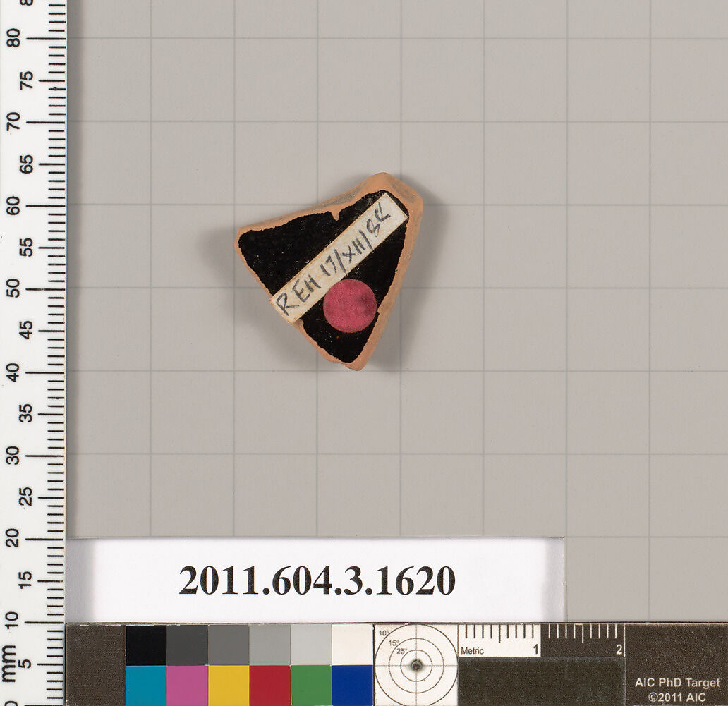 Terracotta fragment of a kylix: Band cup (drinking cup), Terracotta, Greek, Attic