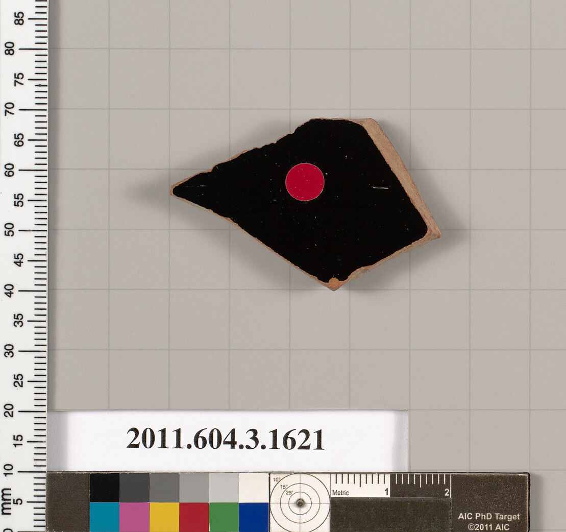 Terracotta fragment of a kylix: Band cup (drinking cup), Terracotta, Greek, Attic