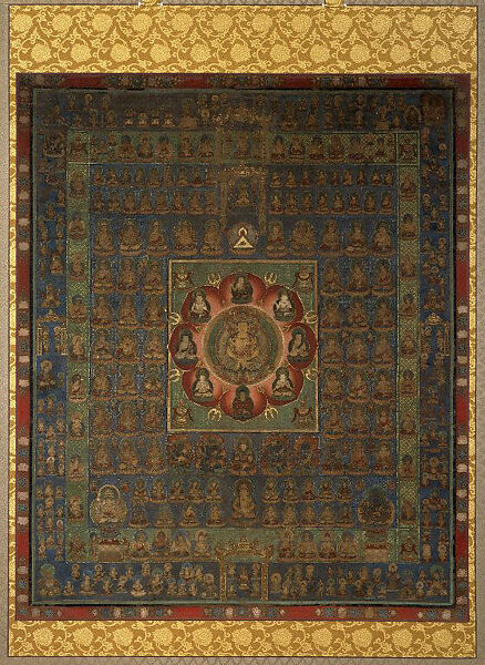 Mandala of Both Worlds: Womb World, Hanging scroll; ink, color, and gold on silk, Japan 