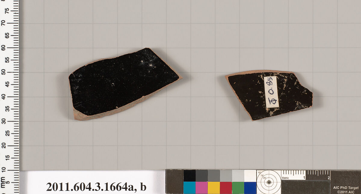 Terracotta fragments of kylikes: Band or lip cups (drinking cups), Terracotta, Greek, Attic