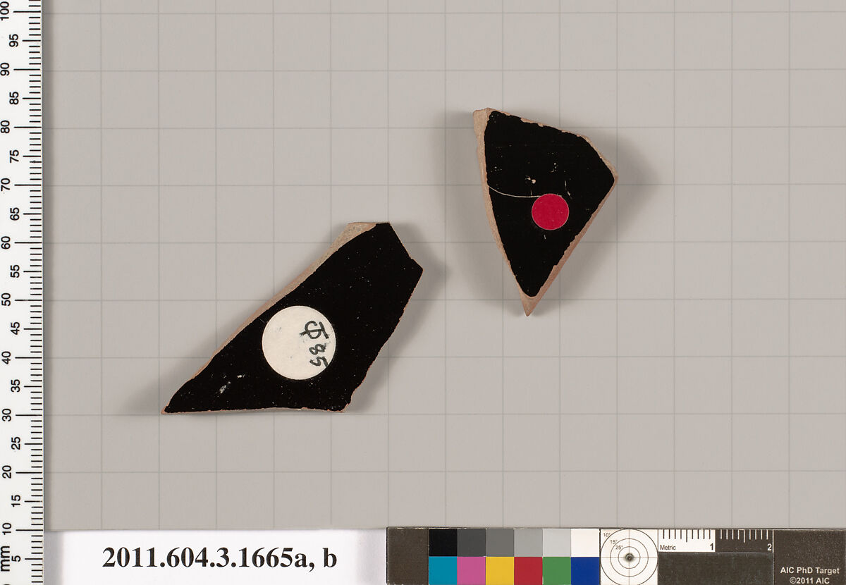 Terracotta fragments of kylikes: Band or lip cups (drinking cups), Terracotta, Greek, Attic