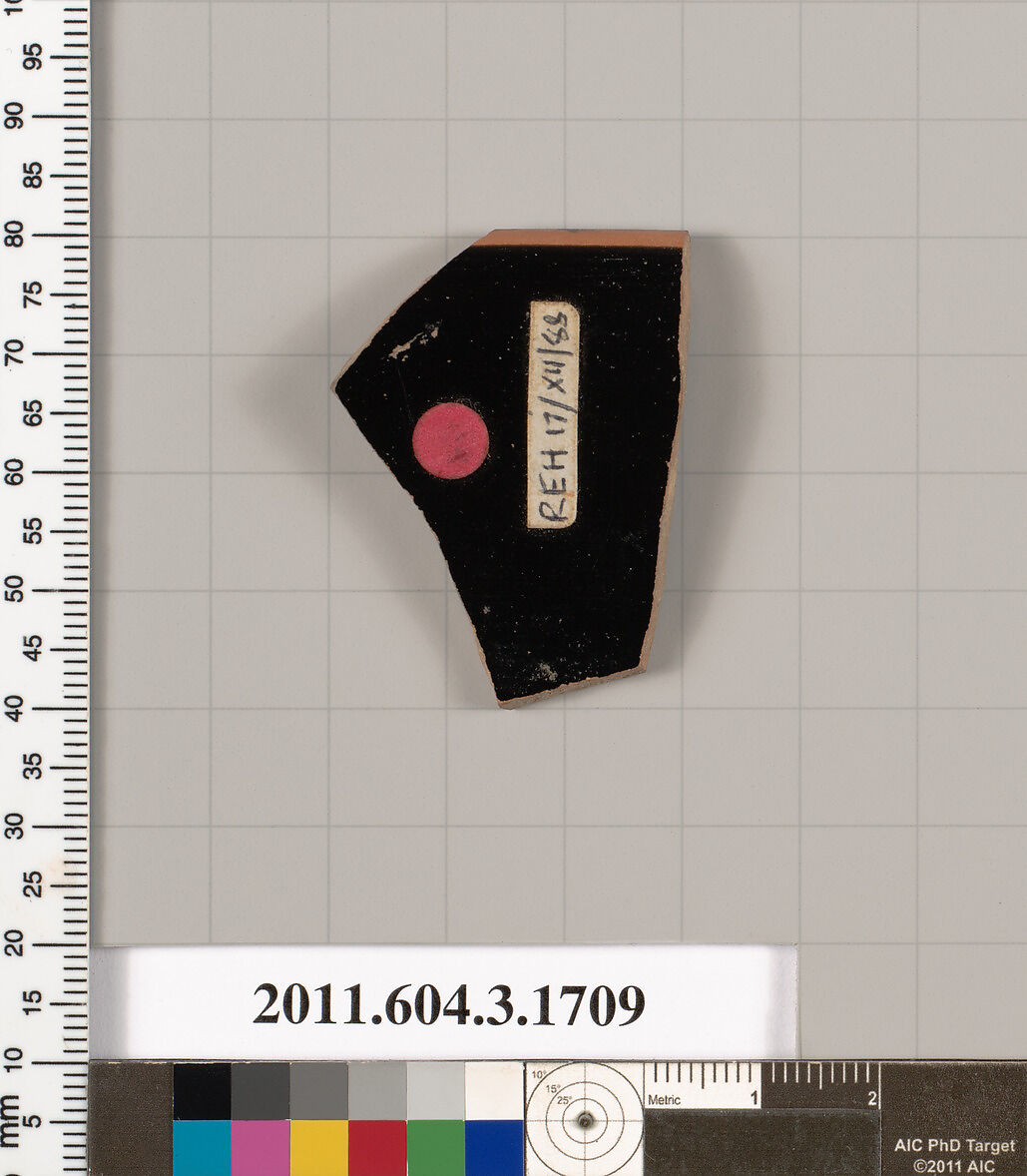 Terracotta rim fragment of a kylix: Band cup (drinking cup), Terracotta, Greek, Attic