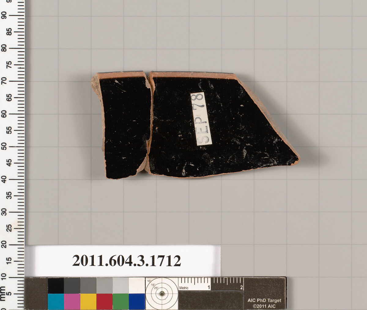 Terracotta rim fragment of a kylix: Band cup (drinking cup), Terracotta, Greek, Attic