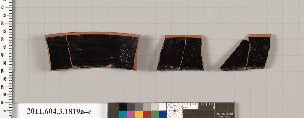Terracotta rim fragments of kylikes: Lip cup (drinking cup), Terracotta, Greek, Attic