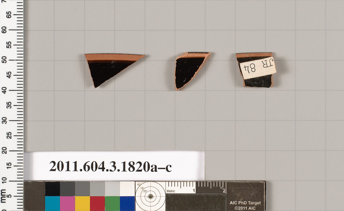 Terracotta rim fragments of kylikes: Lip cup (drinking cup), Terracotta, Greek, Attic