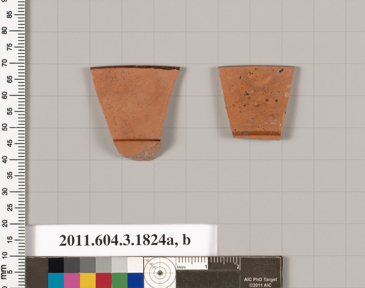 Terracotta rim fragments of kylikes: Lip cup (drinking cup), Terracotta, Greek, Attic 