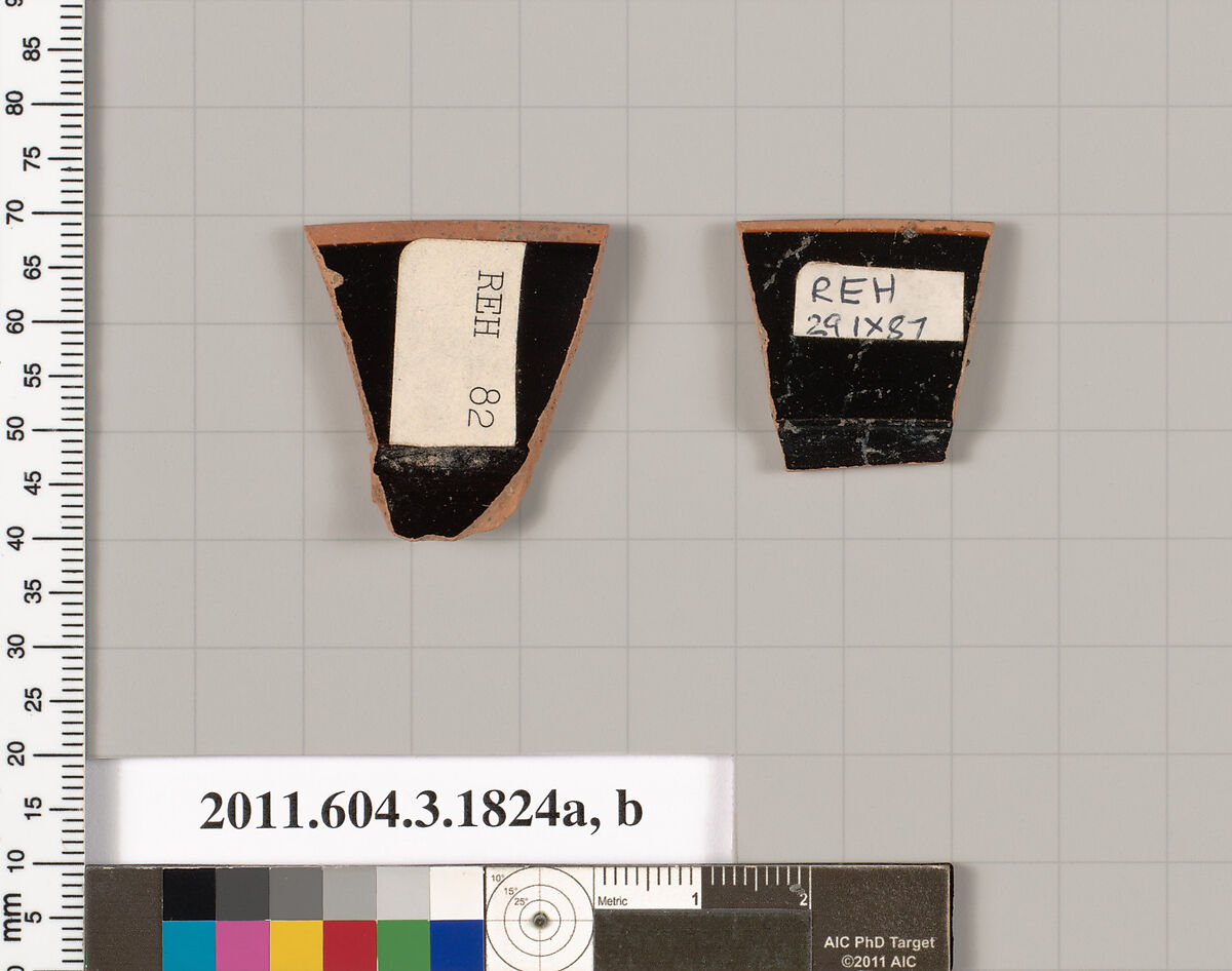 Terracotta rim fragments of kylikes: Lip cup (drinking cup), Terracotta, Greek, Attic