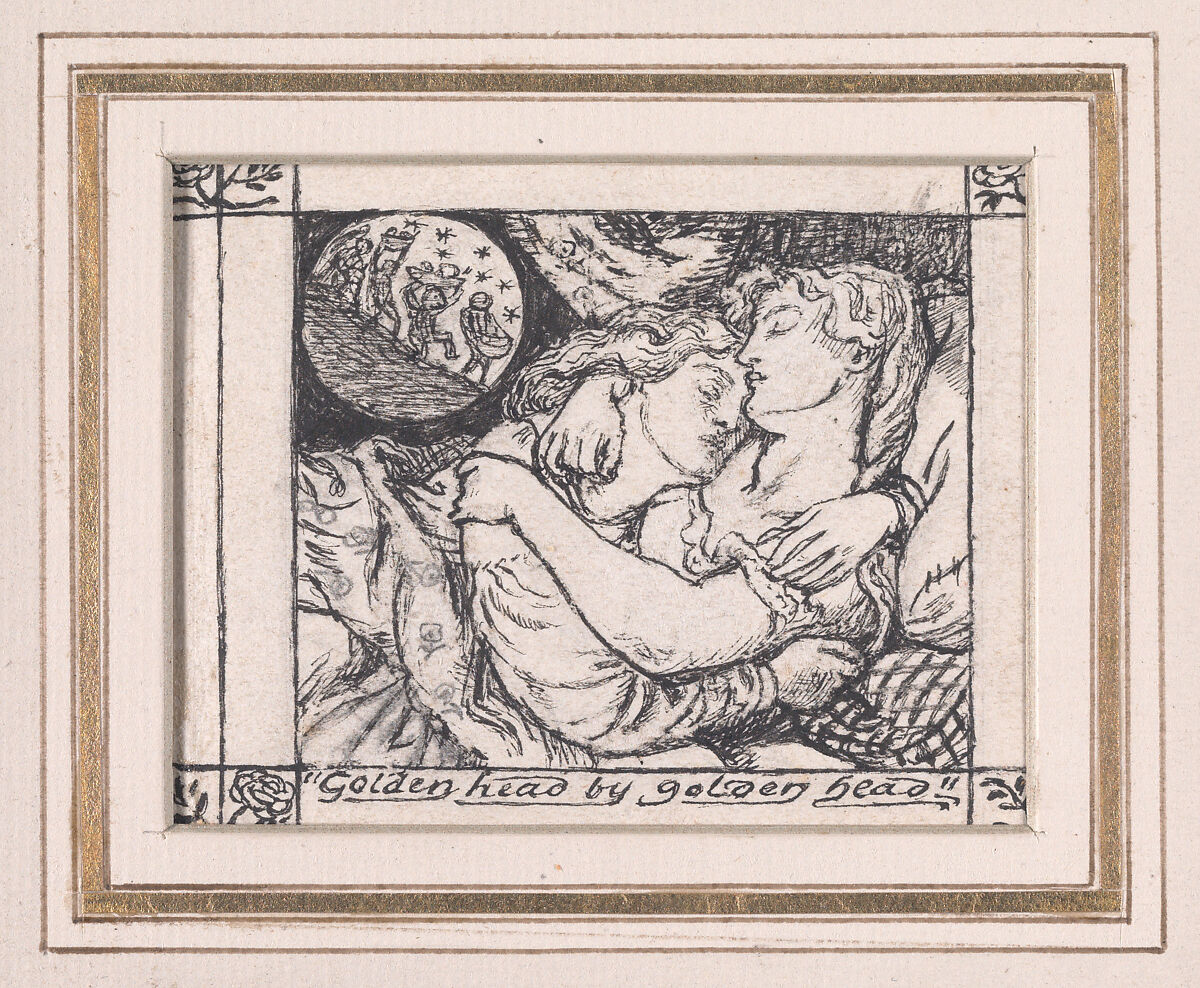 Golden head by golden head, for "The Goblin Market", Dante Gabriel Rossetti (British, London 1828–1882 Birchington-on-Sea), Pen and ink over graphite 