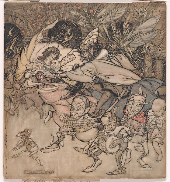 He took the princess by both hands and they danced about with all the little goblins, for "The Travelling Companion", Arthur Rackham (British, London 1867–1939 Limpsfield, Surrey), Watercolor and pen and ink 