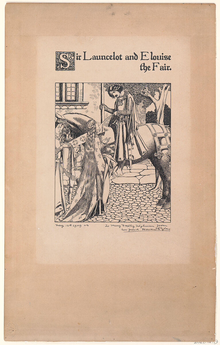 Sir Launcelot and Elouise the Fair, for "The Story of the Champions of the Round Table", Howard Pyle (American, Wilmington, Delaware 1853–1911 Florence), Pen and ink 