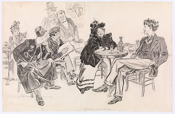 In Paris–A Café Artist, Charles Dana Gibson (American, Roxbury, Massachusetts 1867–1944 New York), Pen and ink over graphite on artist's board 