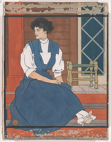 Young Woman on a Veranda, Edward Penfield (American, Brooklyn, New York 1866–1925 Beacon, New York), Gouache and ink 