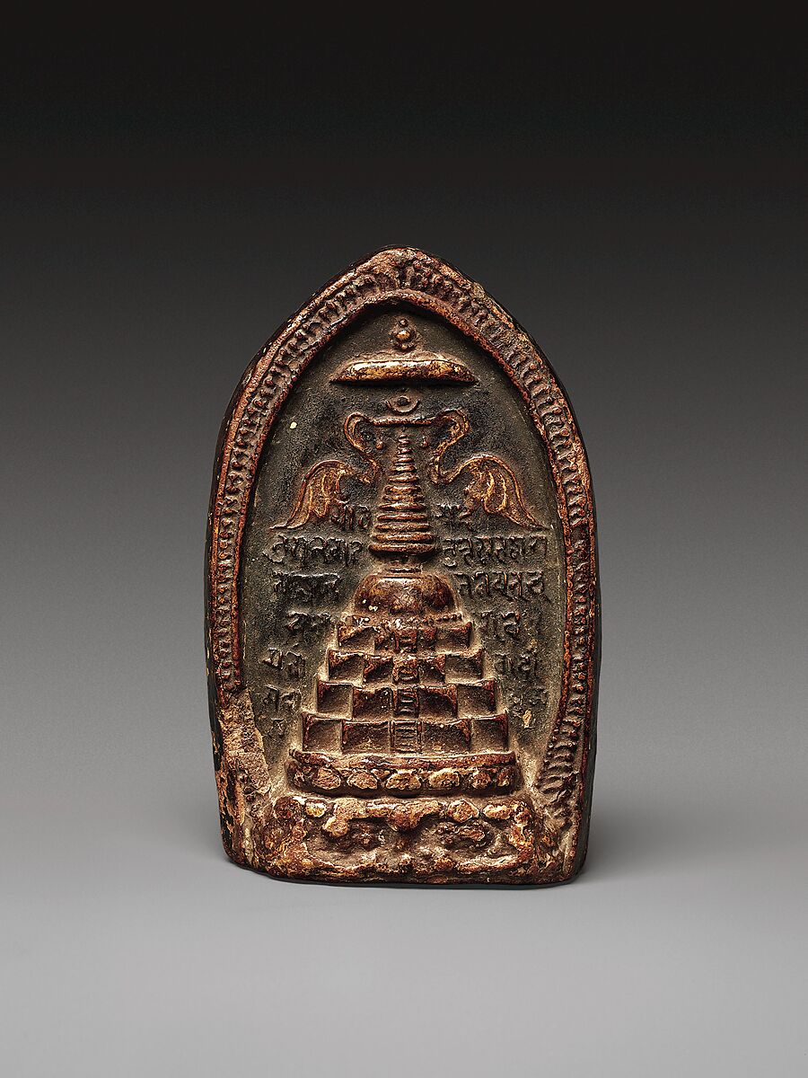 Votive Plaque (Tsa Tsa) Depicting a Stupa, Sun-dried clay, painted, Tibet 