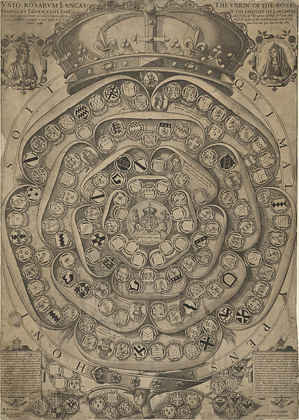 The Union of the Roses of the Famelies of Lancastre and Yorke, Jodocus Hondius, the Elder  Netherlandish, Engraving on Paper
