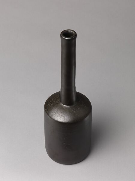 Long-Necked Bottle, Lee In-chin (Korean, born 1957), White-bodied stoneware with iron-black glaze, Korea