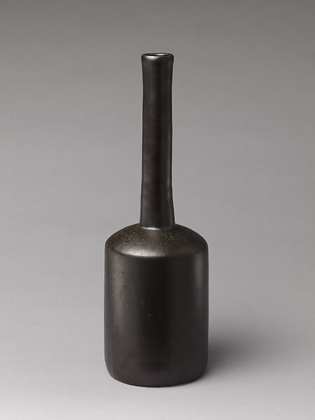 Long-Necked Bottle, Lee In-chin (Korean, born 1957), White-bodied stoneware with iron-black glaze, Korea