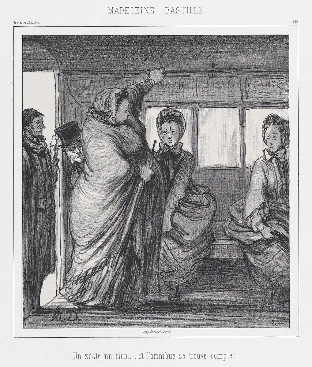 The Madeleine-Bastille Bus Line, A trifle, a nothing... and the bus is full, published in Souvenirs d'Artistes, Honoré Daumier (French, Marseilles 1808–1879 Valmondois), Lithograph; second state of two (Delteil) 