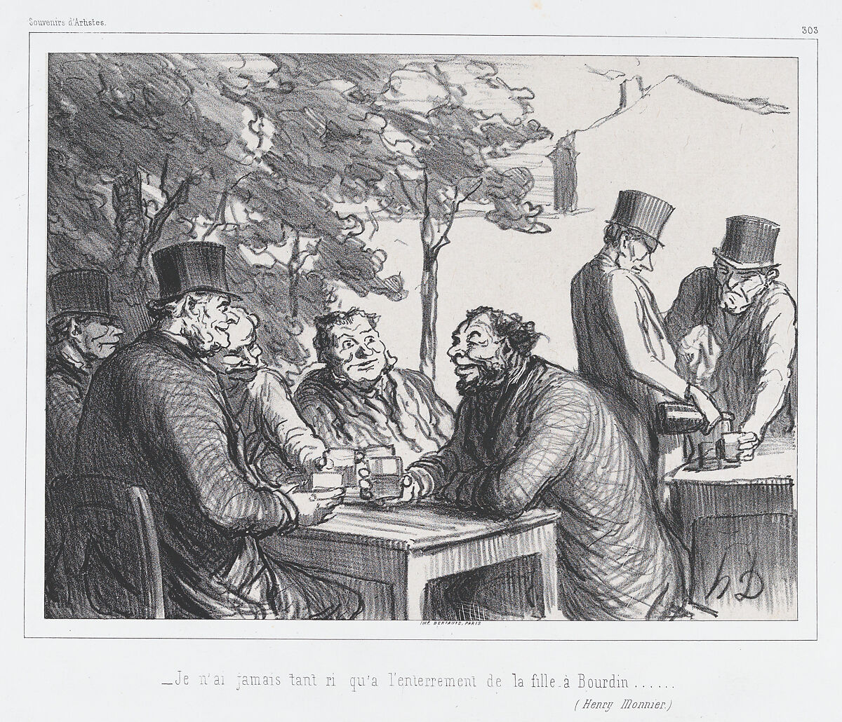 I never laughed so much as at the funeral of Bourdin's daughter, from "Souvenirs d'Artistes", Honoré Daumier (French, Marseilles 1808–1879 Valmondois), Lithograph; third state of three (Delteil) 