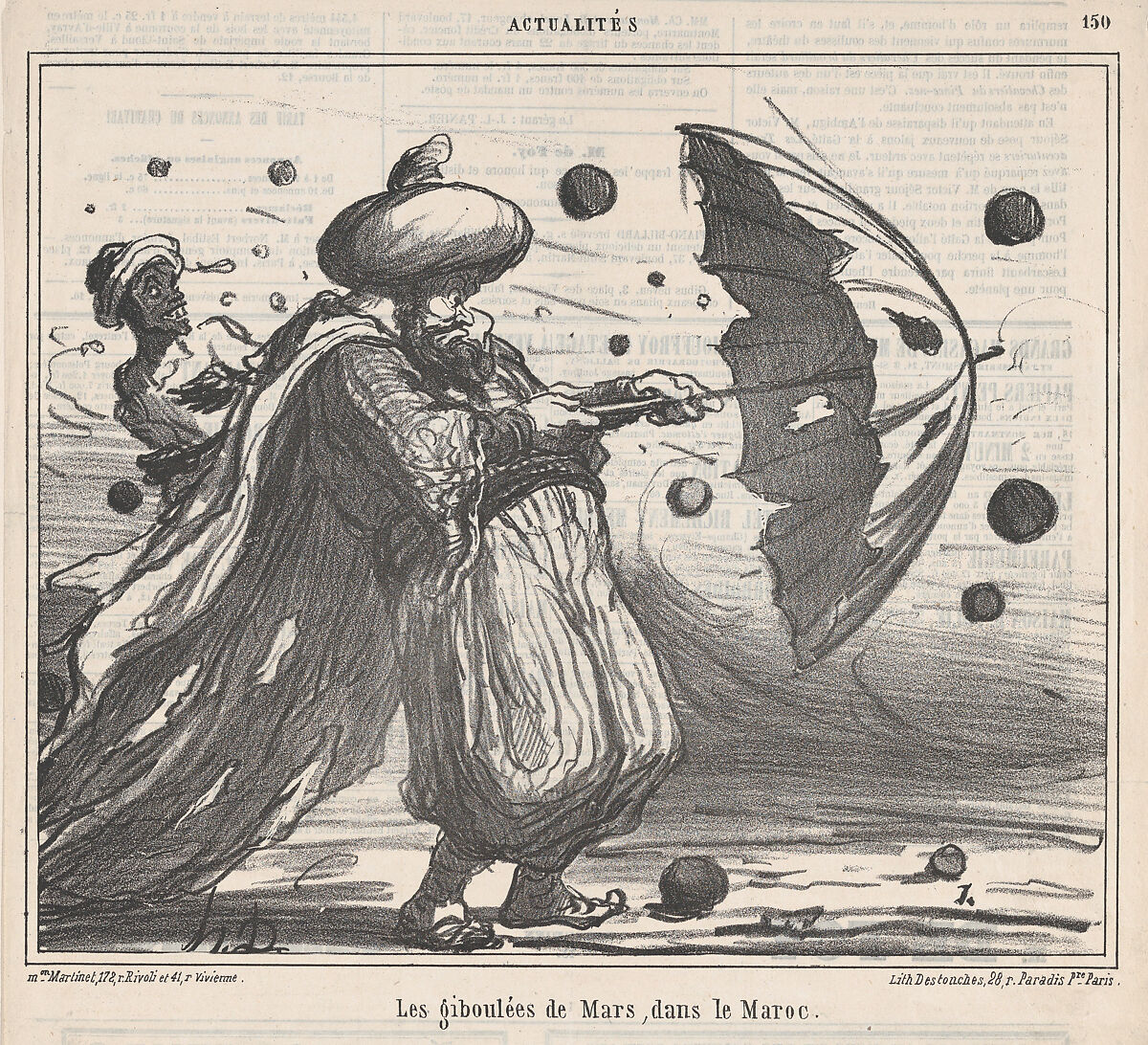 Sudden showers in March, in Morocco, from 'News of the Day,' published in Le Charivari, March 16, 1860, Honoré Daumier (French, Marseilles 1808–1879 Valmondois), Lithograph on newsprint; second state of two 