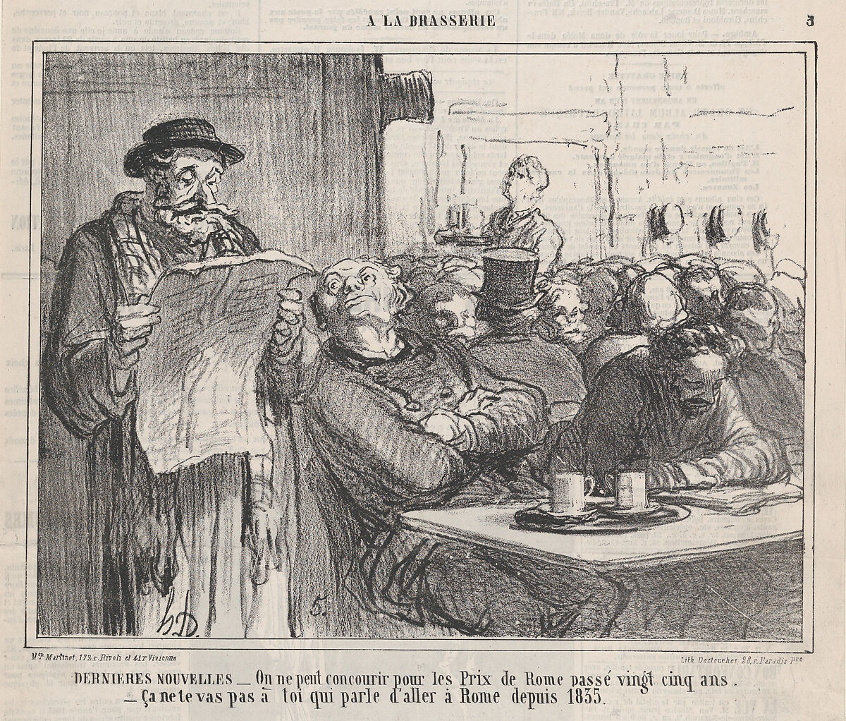 Latest news, from 'In the pub,' published in Le Charivari, December 30, 1863, Honoré Daumier (French, Marseilles 1808–1879 Valmondois), Lithograph on newsprint; third state of three (Delteil) 