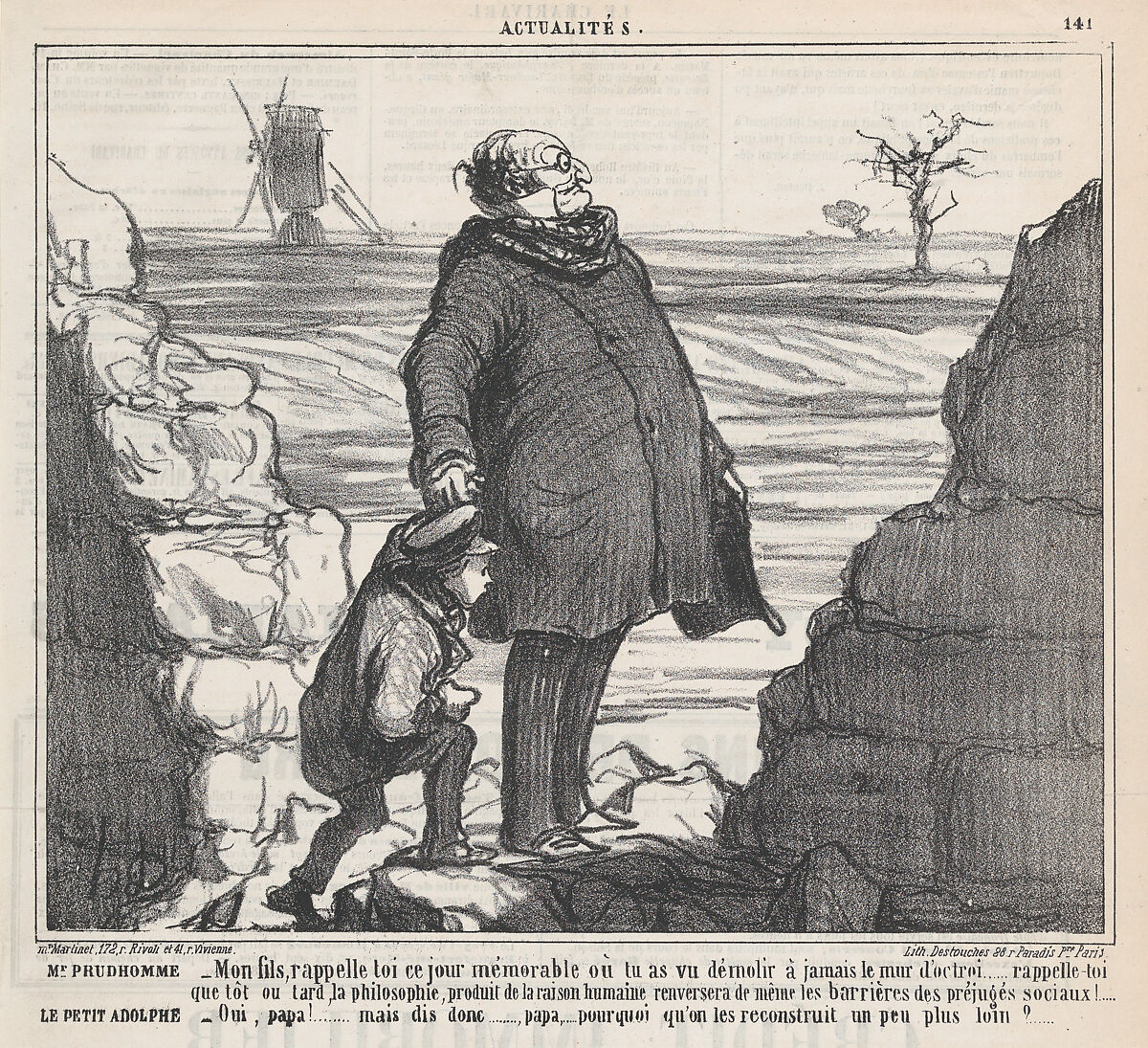Mr. Prudhomme and young Adolph, from 'News of the Day,' published in Le Charivari, January 27, 1860, Honoré Daumier (French, Marseilles 1808–1879 Valmondois), Lithograph on newsprint; first state of two (Delteil) 