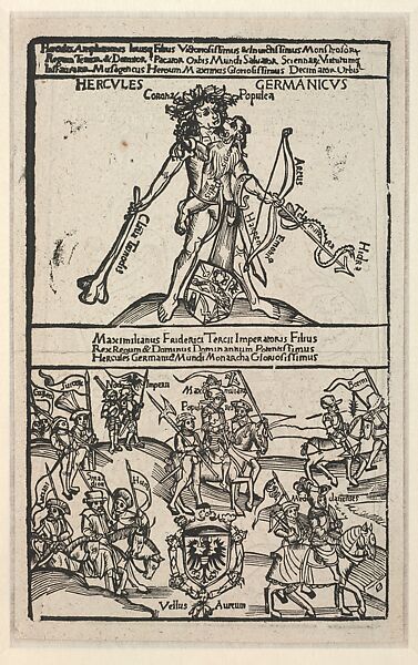 King Maximilian as Hercules Germanicus, Woodcut, German 
