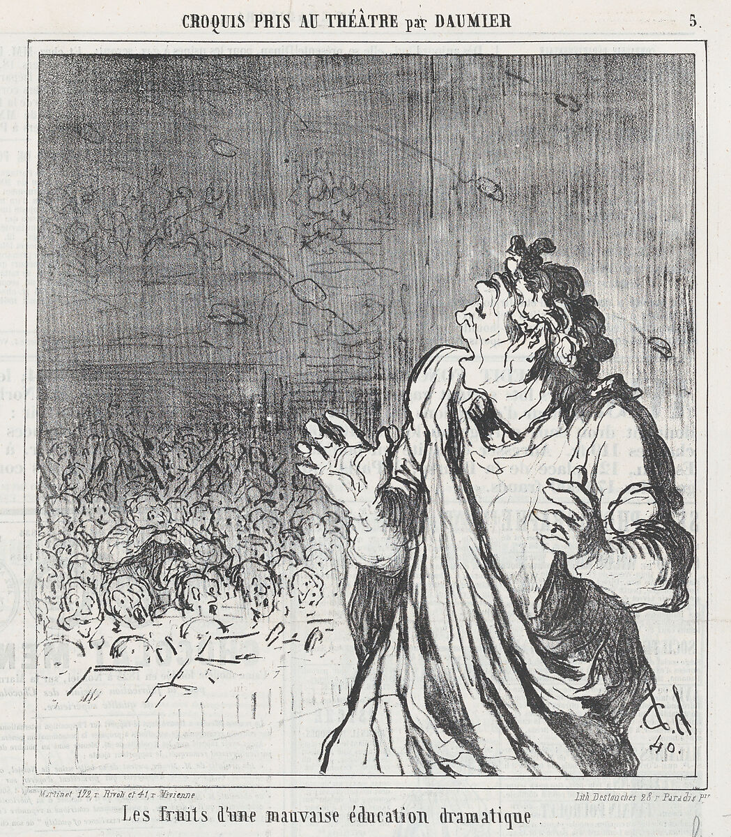 The results of bad dramatic timing, from 'Theater sketches,' published in Le Charivari, 1864, Honoré Daumier (French, Marseilles 1808–1879 Valmondois), Lithograph on newsprint; second state of two (Delteil) 