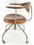 Swivel chair, Hans J. Wegner (Danish, Tønder 1914–2007 Copenhagen), Teak, leather and metal