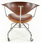Swivel chair, Hans J. Wegner (Danish, Tønder 1914–2007 Copenhagen), Teak, leather and metal