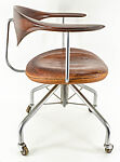 Swivel chair, Hans J. Wegner (Danish, Tønder 1914–2007 Copenhagen), Teak, leather and metal
