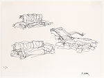 Three Concept Sketches for Experimental Edges Furniture (Seating Elements), Frank Gehry (American (born Canada), born 1929), Pen and ink