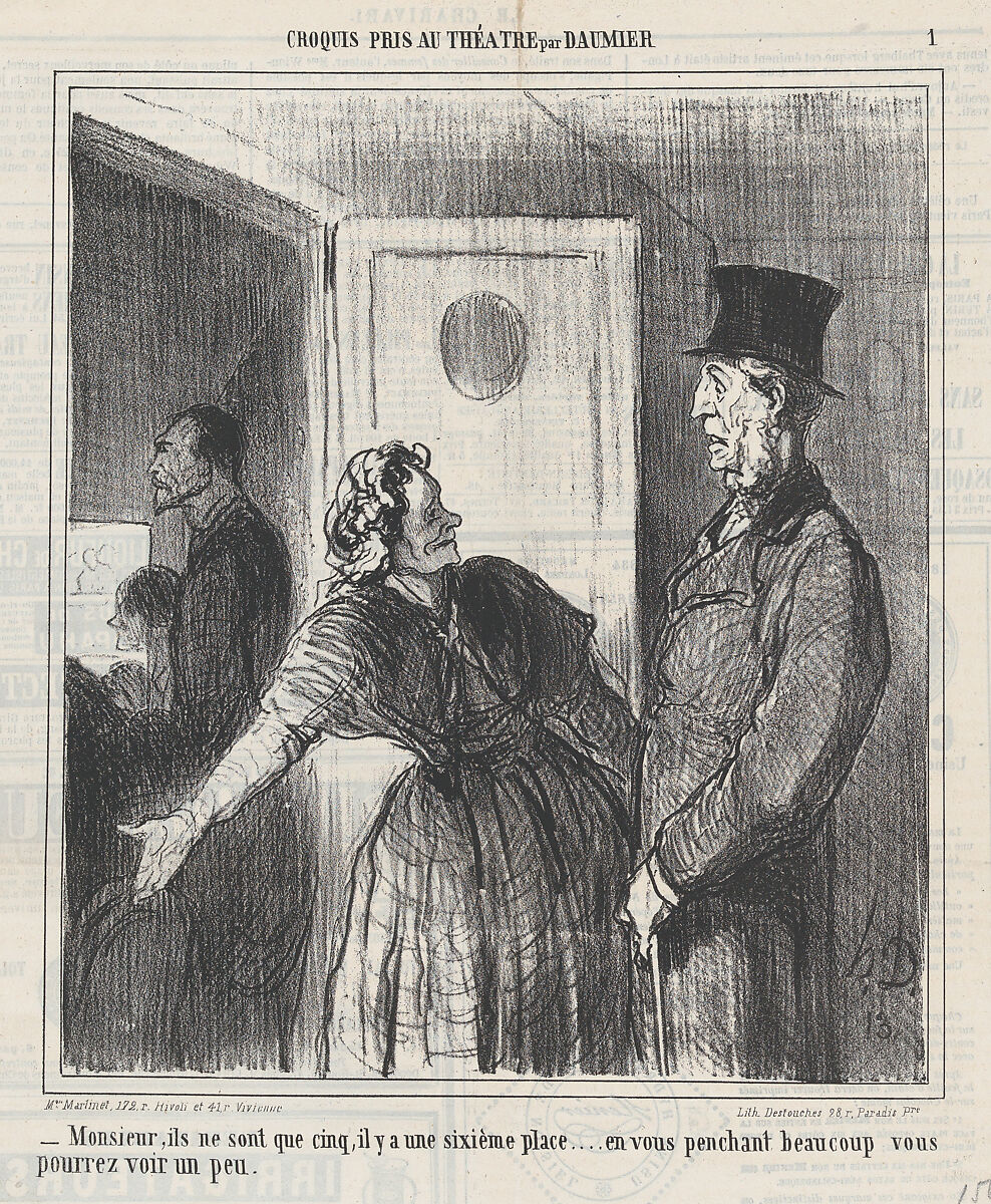 Sir, so far there are only five people here..., from 'Theater sketches,' published in Le Charivari, April 3, 1864, Honoré Daumier (French, Marseilles 1808–1879 Valmondois), Lithograph on newsprint; second state of two (Delteil) 