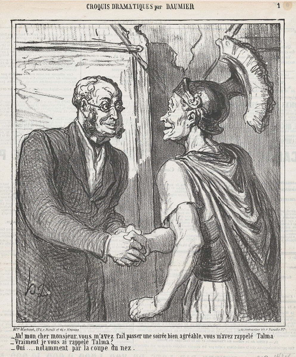 Ah, my dear sir, you have made my evening a very pleasant one..., from 'Dramatic sketches,' published in Le Charivari, April 13, 1864, Honoré Daumier (French, Marseilles 1808–1879 Valmondois), Lithograph on newsprint; second state of two 