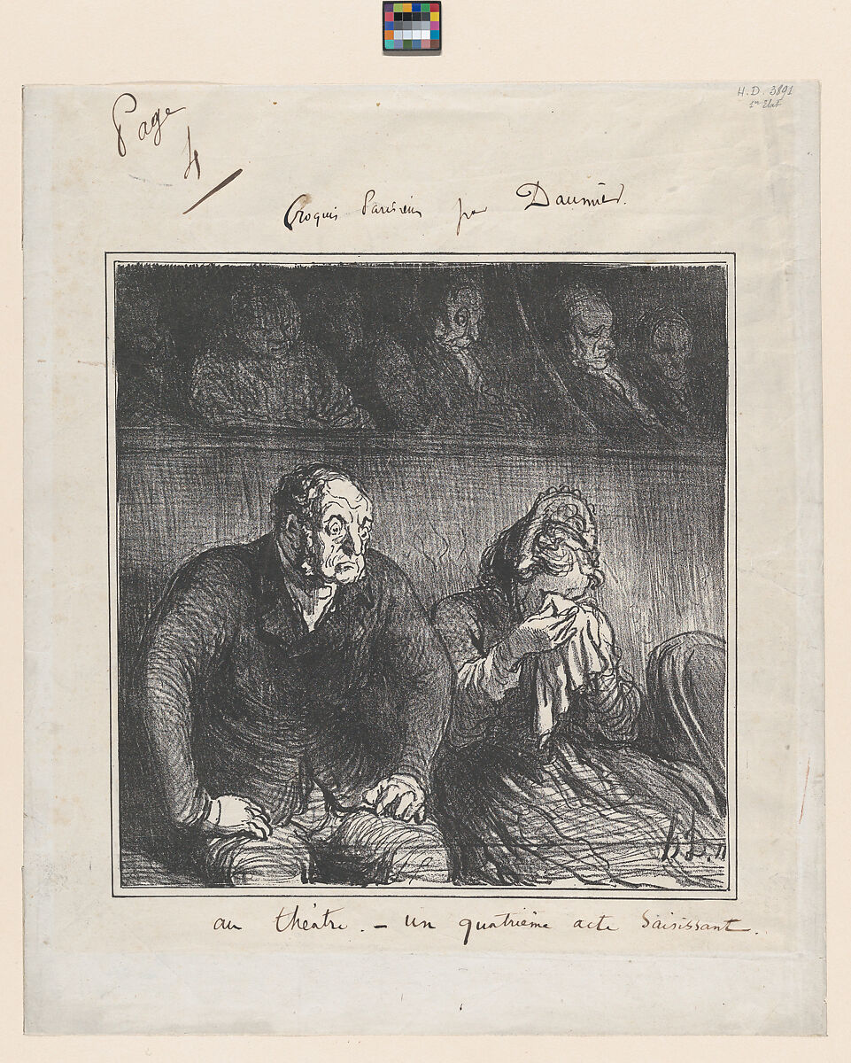 In the theater - a gripping fourth act, from 'Theater sketches', Honoré Daumier (French, Marseilles 1808–1879 Valmondois), Lithograph; first state of two, proof (Deltiel) 