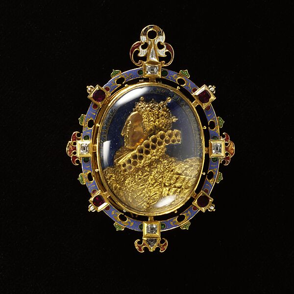 The Heneage Jewel, Nicholas Hilliard  British, Enameled gold, table-cut diamonds, Burmese rubies, rock crystal, and a miniature on vellum