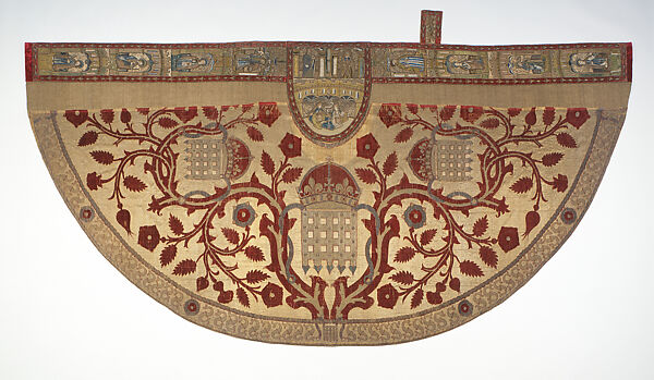 Henry VII Cope, Velvet cloth-of-gold, brocaded with loops of silver-gilt and silver; embroidery on tabby linen in silver-gilt thread and silk