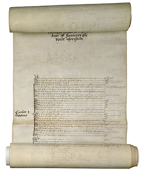 New Year's Gift Roll of Elizabeth I, Queen of England, Ink on vellum
