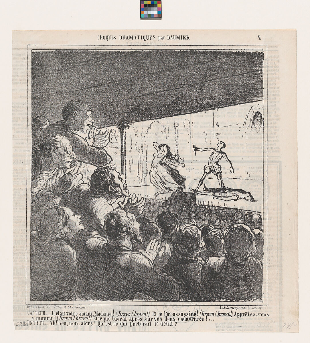 The actor and a street urchin, from 'Dramatic sketches,' published in Le Charivari, April 18, 1864, Honoré Daumier (French, Marseilles 1808–1879 Valmondois), Lithograph; second state of two (Deltiel) 