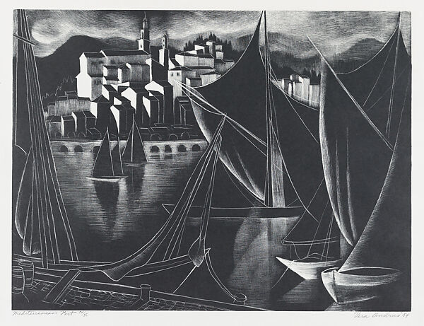 Mediterranean Port, Vera Andrus (American, 1895–1979), Lithograph 