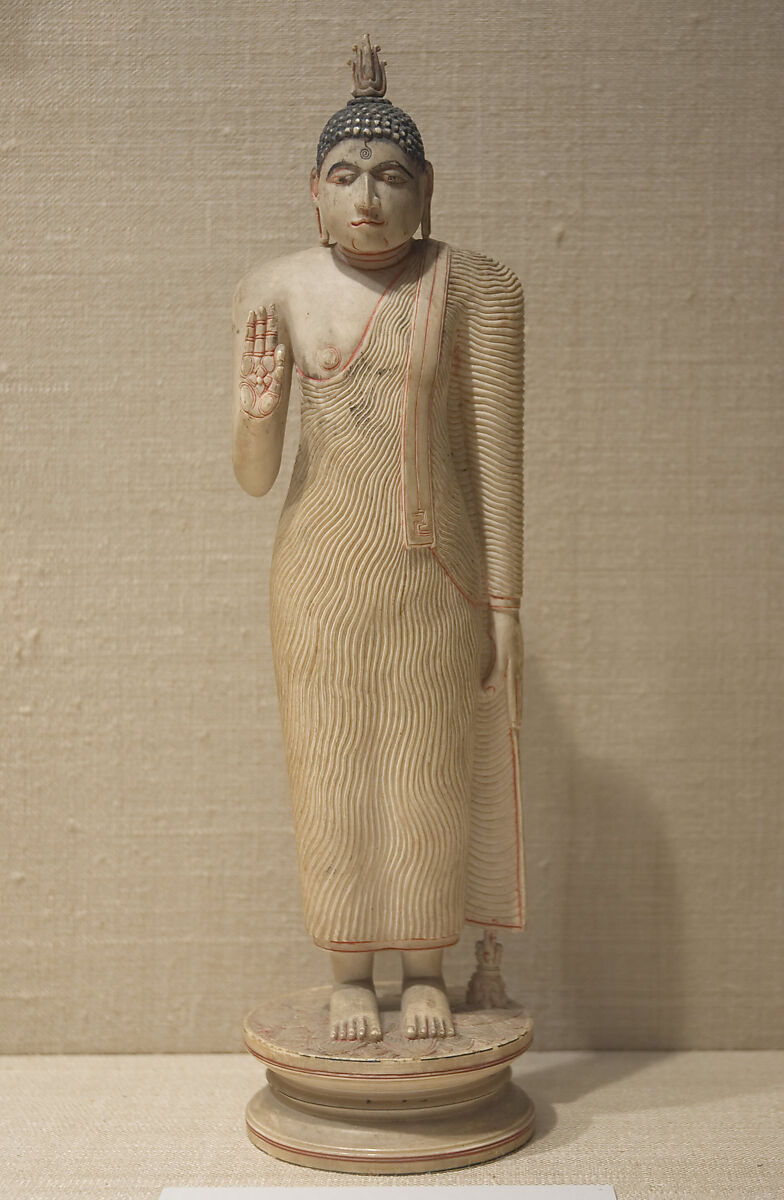 Buddha Offering Protection, Ivory with polychrome, Sri Lanka, Kandy district 