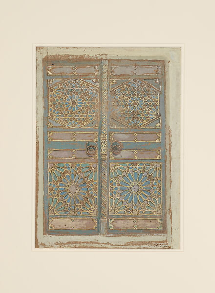Drawing of Moroccan doors, Louis C. Tiffany (American, New York 1848–1933 New York), Gouache, graphite or charcoal on paper, American