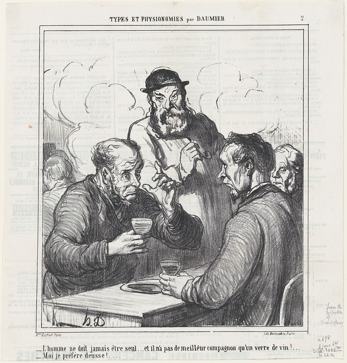 A philosopher, from 'Types and features,' published in Le Charivari, June 8, 1864, Honoré Daumier (French, Marseilles 1808–1879 Valmondois), Lithograph on newsprint; third state of three (Delteil) 