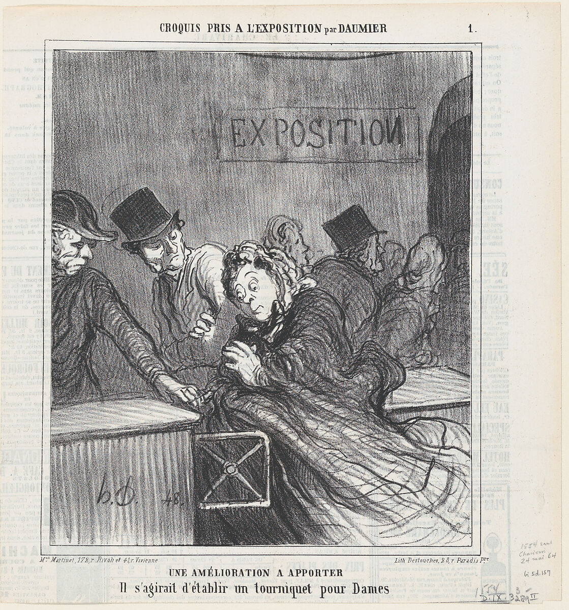 Proposal for an improvement, from 'Exhibition sketches,' published in Le Charivari, May 24, 1864, Honoré Daumier (French, Marseilles 1808–1879 Valmondois), Lithograph on newsprint; second state of two (Delteil) 