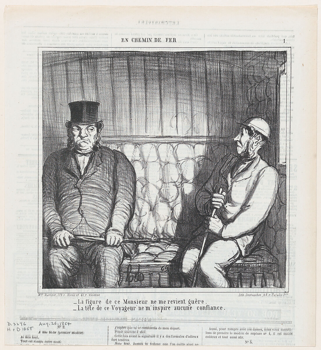 Honore Daumier I Don T Like The Appearance Of This Gentleman At All From On The Train Published In Le Charivari August 26 1864 The Metropolitan Museum Of Art