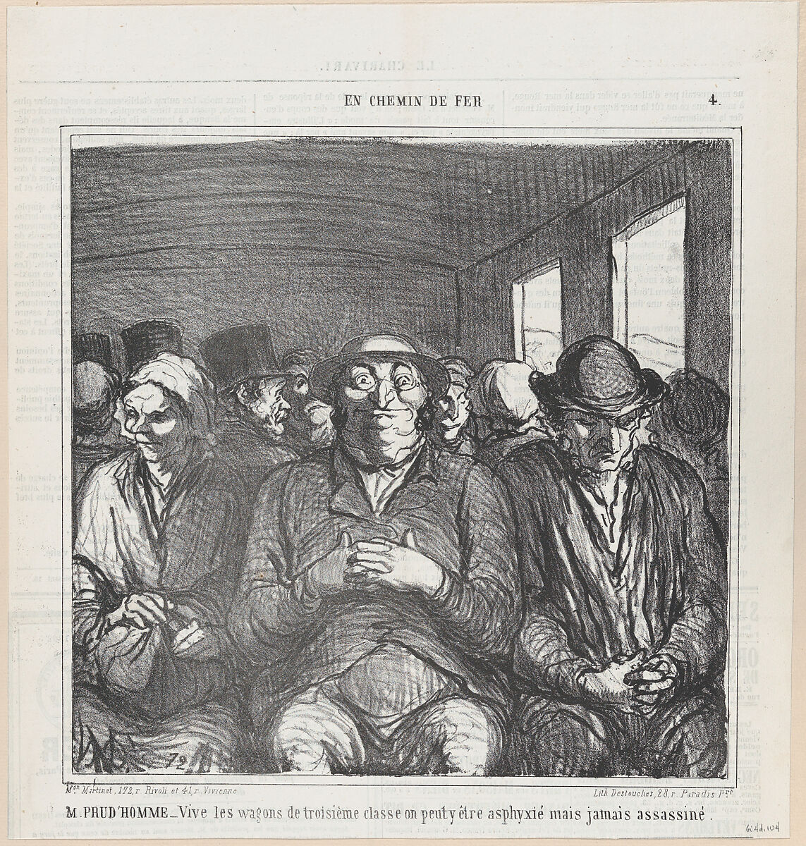 Mr. PRUDHOMME: Long live the third class compartments..., from 'On the train,' published in Le Charivari, August 30, 1864, Honoré Daumier (French, Marseilles 1808–1879 Valmondois), Lithograph on newsprint; third state of three (Delteil) 