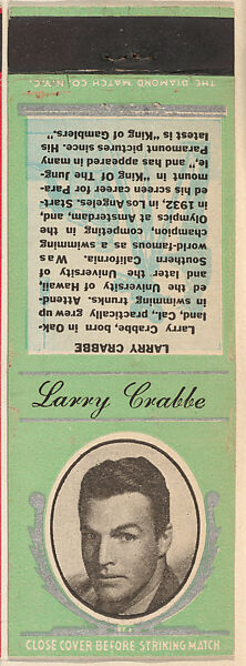 Larry Crabbe from Movie Stars Match Cover design series (U21) issued by Diamond Match Company, The Diamond Match Company, Printed matchbook 