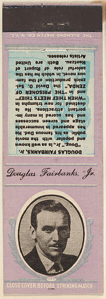 Douglas Fairbanks Jr. from Movie Stars Match Cover design series (U21) issued by Diamond Match Company, The Diamond Match Company, Printed matchbook 