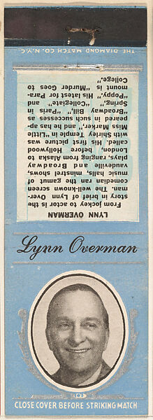 Lynn Overman from Movie Stars Match Cover design series (U21) issued by Diamond Match Company, The Diamond Match Company, Printed matchbook 