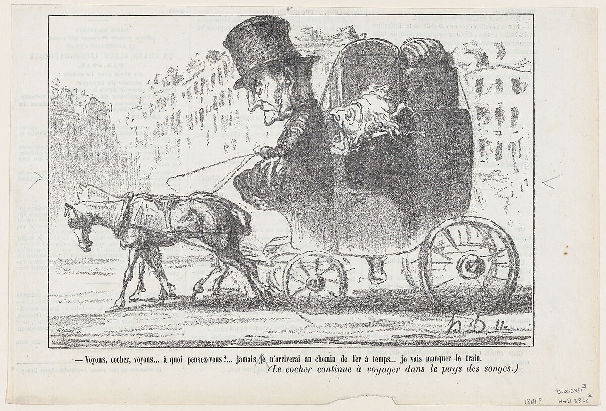 Driver.... driver!.... what are you thinking?, from 'The coachmen of Paris,' published in Le Journal Amusant, Honoré Daumier (French, Marseilles 1808–1879 Valmondois), Lithograph on newsprint; second state of three (Delteil) 