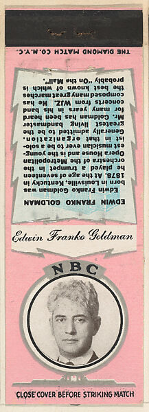 Edwin Franko Goldman from NBC Radio Stars Match Cover design series (U23) issued by Diamond Match Company, The Diamond Match Company, Printed matchbook 